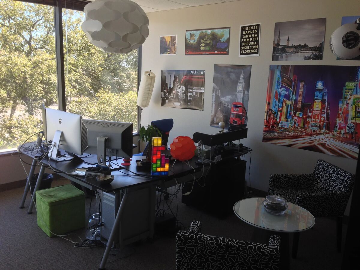 Desk setup before rearrangement - front view