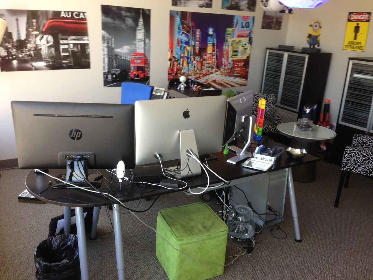 Desk setup before rearrangement - side view